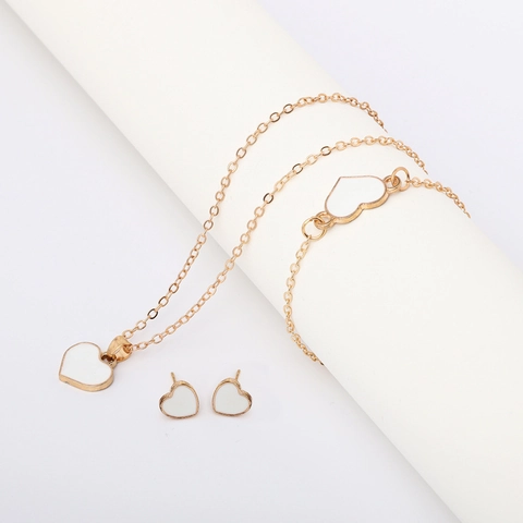 Heart Necklace Bracelet And Earrings Jewelry Alloy Enamel Minimalist Fashion For Women Versatile Ins Style