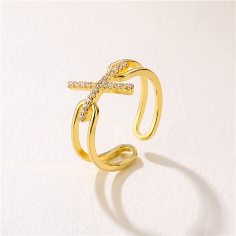 Anillo Entrelazado En X Para Mujer Cobre Zirconia Multicapa Apertura Ajustable Joyería De Moda