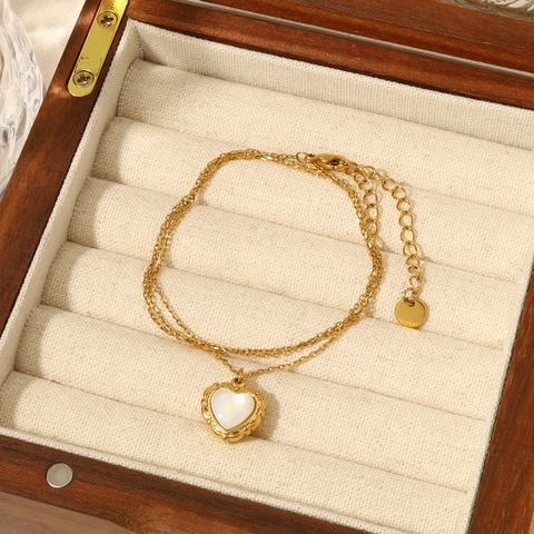 Französische Vintage Titanstahl Herz Halskette Vergoldet Muschel Anhänger Einfache Schlüsselbeinkette Schmuck Geschenk Für Damen