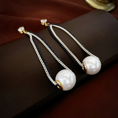 Orecchini Lunghi Con Nappine Con Künstliche Perle Di Imitazione E Zircone Lega Con Perno In Argento Sterling 925 Per Donna