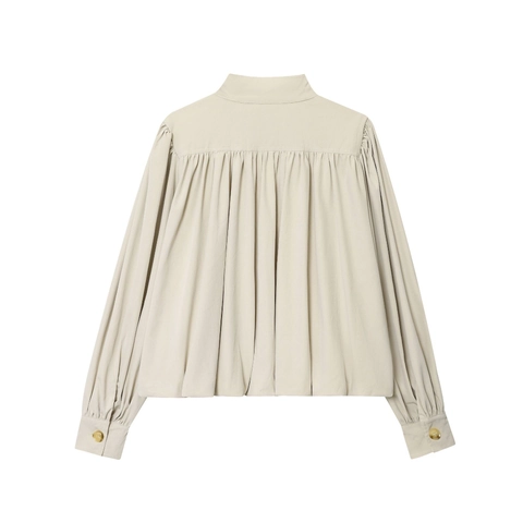 Damen Langarm Plissierte Jacke Elegant Geraffte Stehkragen Lässige Gewebte Oberbekleidung Apricot