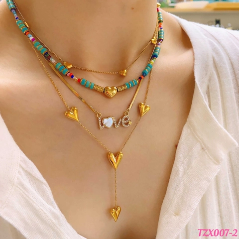 Herz Anhänger Halskette Vergoldeter Edelstahl LOVE Buchstabe Strass Muschel Bohème Schlüsselbein Kette Schmuck Für Damen