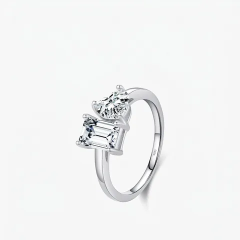 925 Sterling Silber Ring Herz Und Smaragdschliff Zirkonia Toi Et Moi Verlobung Hochzeit Schmuck Für Damen