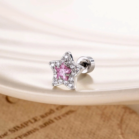 Pendientes De Cartílago De Estrella Brillante Con Barra De Acero De Titanio Y Zirconia Micro Pave Joyas De Piercing