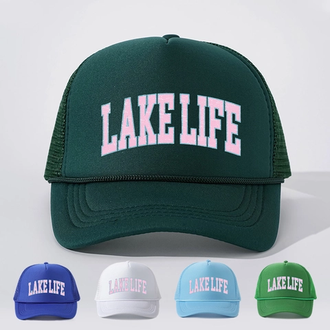 Lake Life Bedruckte Trucker Hat Atmungsaktive Polyester Mesh Baseball Cap Retro Verstellbarer Outdoor Sonnenhut