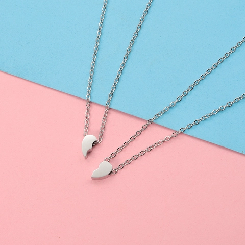 Stainless Steel Split Heart Pendant Necklace For Couples Women Fashion Mirror Polished Electroplated Jewelry Gold Silver Tone