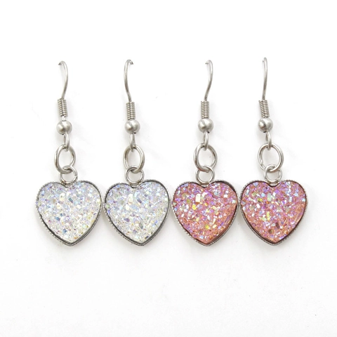 Heart Drop Earrings 304 Stainless Steel Colorful Glitter Sparkle Starry Sky Style Minimalist Accessories For Women