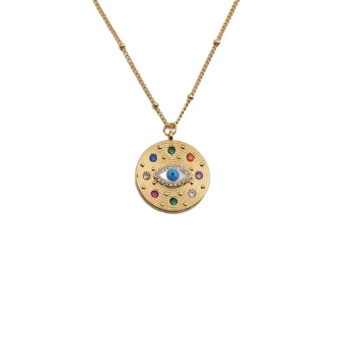 Evil Eye Anhänger Halskette Kupfer Zirkonia Sonnenstrahl Rundes Medaillon Perlenkette Schmuck Für Damen