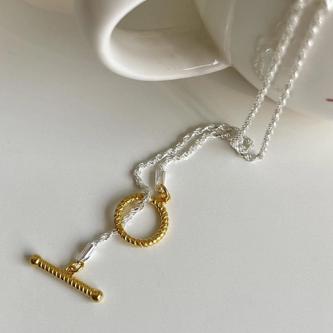 Collana in Argento Sterling 925 Con Chiusura OT Catena a Torsione Bicolore Oro Argento Metallo Misto Choker Donna Gioielli