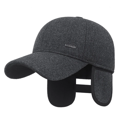 Casquette De Baseball Hiver Homme Avec Cache-Oreilles Doublure Polaire Chapeau Laine Chaud Extérieur Coupe-Vent Réglable