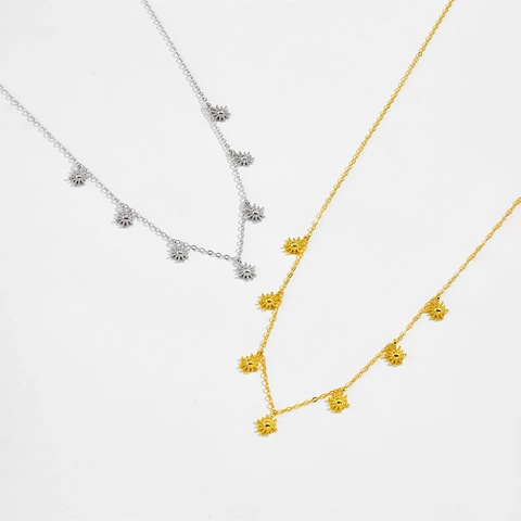 925 Sterling Silver Sun Flower Starburst Necklace And Long Dangle Earrings Jewelry Bohemian Vintage Resort Style For Women
