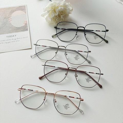 Occhiali Anti Luce Blu Montatura In Metallo Poligono Retro Occhiali Grandi Protezione UV400 Montatura Ottica Unisex