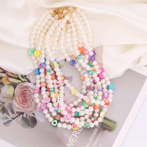 Collana Di Künstliche Perle In Argilla Polimerica Bohemien Colorata Frutta Animale Cuore Yin Yang Girocollo Placcato Oro Gioielli