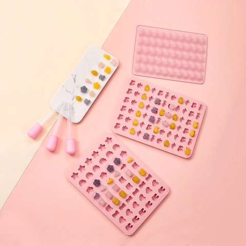 Silicone Gummy Bear Animal Fruit Mold With Dropper DIY Handmade Candy Chocolate Jelly Baking Tray Food Grade Flexible