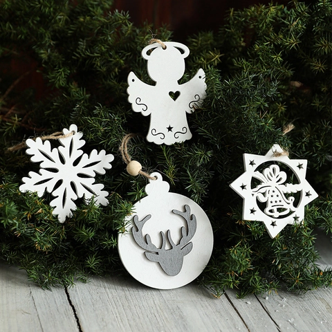 Decorazioni Natalizie Da Appendere In Legno Bianco Stile Nordico Fiocco Di Neve Angelo Renna Stella Cuore Casa Festiva
