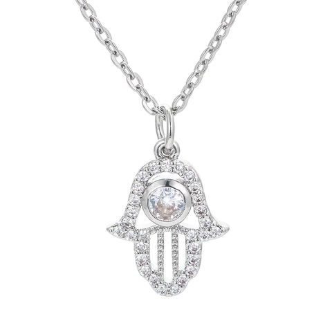Hand Van Fatima Hanger Halsketting Koper Micro Ingelegde Zirconia Boze Oog Gelukshanger O-Ketting Halskettingen Voor Dames Mode Sieraden