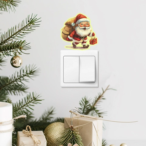 Adesivo Luminoso Interruttore Babbo Natale Decalcomania Parete PVC Decorazione Natale Casa Rimovibile Verde