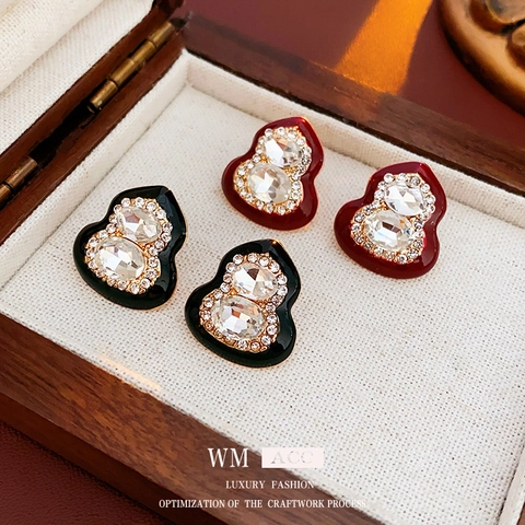 Orecchini A Lobo Gourd Lega Strass Smalto Con Perno In Argento Retro Stile Cinese Vintage Per Donne