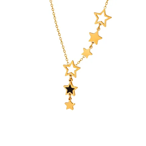 Star Pendant Necklace Titanium Steel Gold Plated Black Acrylic Charm Minimalist Y-Shape Tassel Jewelry For Women