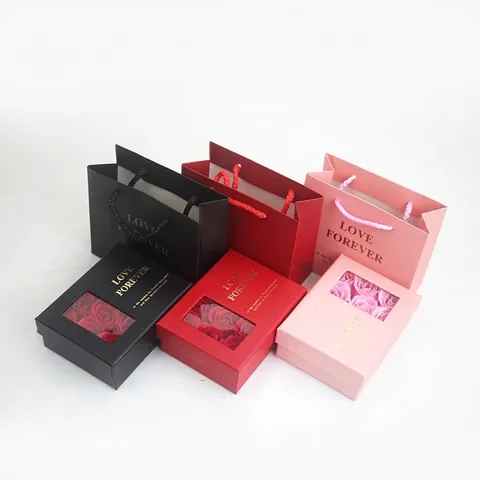 Confezione Regalo Gioielli Rose Coperchio Con Finestra Con Borsa Fodera Velluto San Valentino Anniversario Love Forever Tema