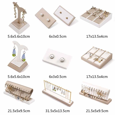 Earring Display Stand PU Leather Champagne Gold Jewelry Organizer Rack Retail Counter Stud Holder Elegant Support