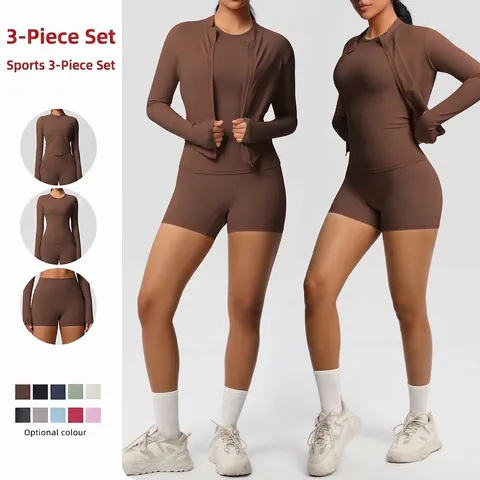Tuta Da Fitness Yoga Per Donna Nylon Spandex Traspirante Aderente Allenamento Giacca Con Cerniera Top Pantaloncini