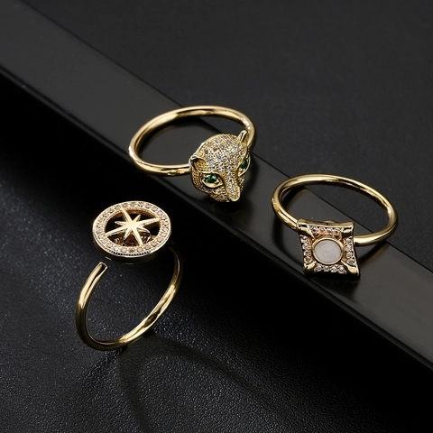 Μοντέρνο Ανοιχτό Δαχτυλίδι Από Χαλκό Με Επιχρύσωση 18K Μικροένθετο Ζιργκόν Περιστρεφόμενο Saturn Star Γεωμετρικό Κόσμημα