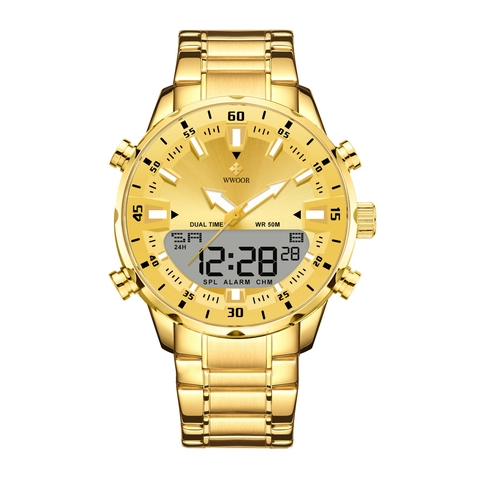 Men Dual Display Sport Watch Stainless Steel Strap Waterproof Luminous Alarm Stopwatch Business Analog Digital Wristwatch