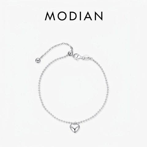 Bracciale In Argento Sterling 925 Con Ciondolo A Cuore Catena A Sfere Per Donna Gioielli Lucidi Regolabili