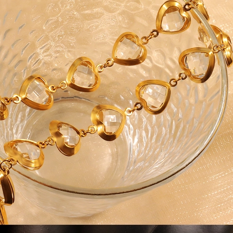 Herz Anhänger Halskette Edelstahl Zirkonia Eingelegt Vergoldet Vintage Einfache Mode Schmuck Für Damen