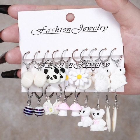 Orecchini Carini Resina Lega Steel Earring Post Mix Cartone Animato Fungo Orso Margherita Farfalla Frutta Gioielli Di Moda