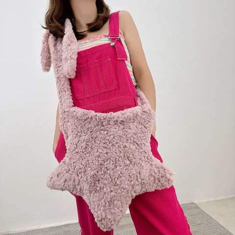 Sac Bandoulière En Peluche En Forme D'étoile Sac À Main En Fausse Fourrure Kawaii Style Y2K Pour Femmes Et Filles