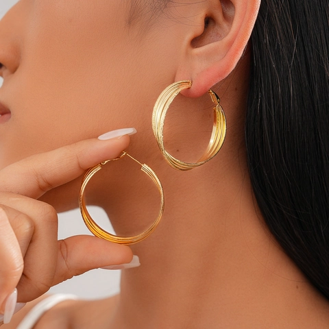 Orecchini A Cerchio Rotondi Geometrici A Più Strati Con Perno In Argento Rame Placcato Oro 18K Moda Da Donna