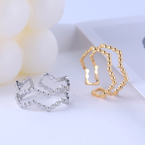 Anello Aperto Regolabile In Acciaio Inossidabile Doppio Strato Onda Perlina Punto Minimalista Stile Ins Gioielli Donna