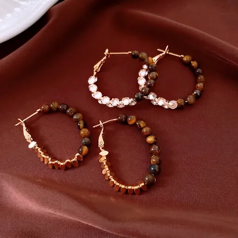 Tigerauge Creolen Mit Zirkonia Spleißdesign Geometrisch Vintage Chic Vergoldeter Schmuck Für Damen Mit Silbernem Ohrstecker