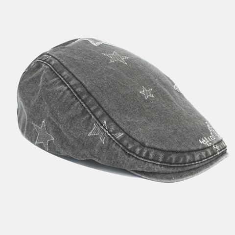Vintage Gewaschene Baumwolle Denim Ivy Cap Sternenmuster Distressed Flat Hat Für Damen Y2K Streetwear Verstellbare Malermütze