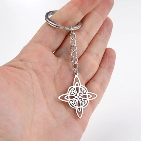 Portachiavi Nodo Della Strega In Acciaio Inossidabile Ciondolo Triangolo Nodo Celtico Gioielli Di Protezione Wiccan