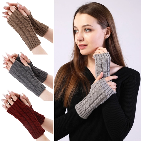 Guanti Senza Dita In Maglia Scaldabraccia Acrilico Trecce Inverno Caldo Stile Corto Mezze Dita Per Uomo Donna