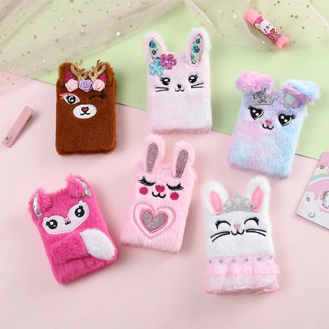 Plush Cartoon Animal Notebook Cute Mini Portable Pocket Journal For Kids Students Soft Rabbit Fox Deer Diary Stationery