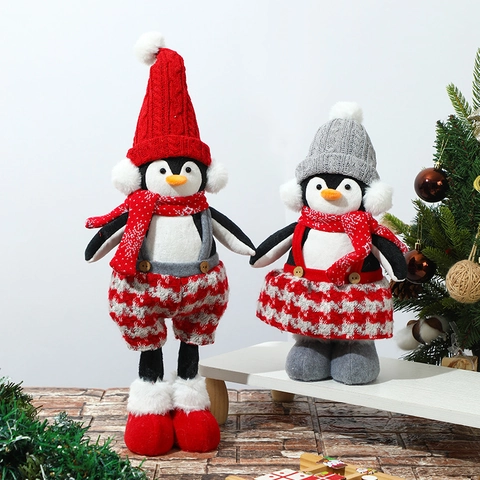 Decorazione Di Natale Pinguino In Peluche Bambola Luminosa LED Barattolo Di Caramelle Ornamento Telescopico Arredo Festa