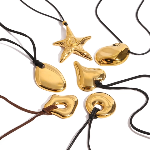 Collar Minimalista con Colgante Fluido de Acero Inoxidable para Mujer Estrella de Mar Corazón Forma Orgánica Cadena de Cuerda Joyería Oro Plata
