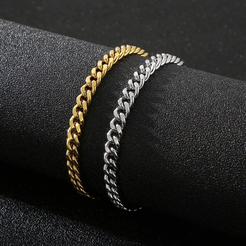 Bracciale A Catena A Maglia Cubana Acciaio Inossidabile Gioielli Punk Hip Hop Per Uomini Donne Semplice Geometrico Lucidato