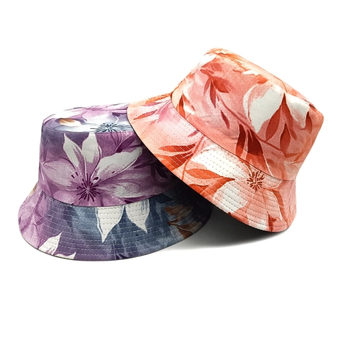 Bucket Hat Met Bloemenprint Ademend Polyester Zonbescherming Strandvakantie Omkeerbare Vissershoed Unisex