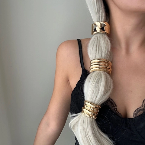 Minimalist Metal Hair Tie Alloy Chunky Chain Textured High Elastic Pony Tail Holder Elegant Hair Accessory For Women