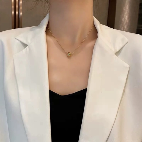 Collar Con Colgante De Perla Redonda De Acero Inoxidable Minimalista Para Mujer Elegante Cadena De Serpiente Pulida