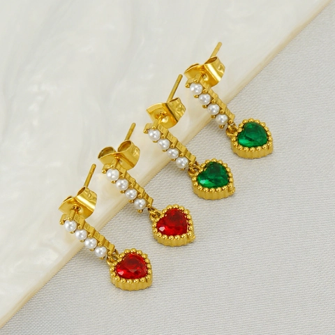 Orecchini Pendenti A Cuore In Acciaio Inossidabile Placcato Oro 18K Con Perla Artificial E Cristallo Gioielli Stile Francese Vintage