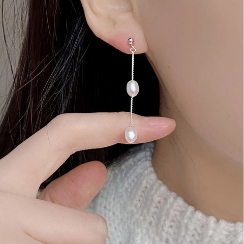 Natural Freshwater Pearl Tassel Drop Ohrringe Mit 925 Sterling Silber Ohrstecker Elegante Minimalistische Schmuck Für Frauen