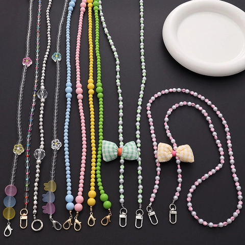 Acrylic Beaded Crossbody Phone Chain Bag Strap With Metal Lobster Clasps Colorful Floral Heart Charms Decoration For Women