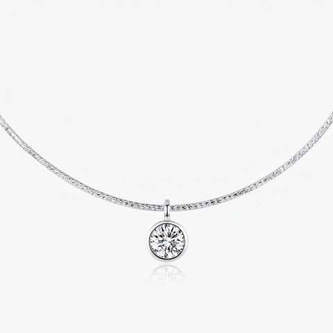Collana Minimalista Con Pendente In Zircone Tondo Argento Sterling 925 Castone A Lunetta Catena A Serpente Gioielli Eleganti Donna