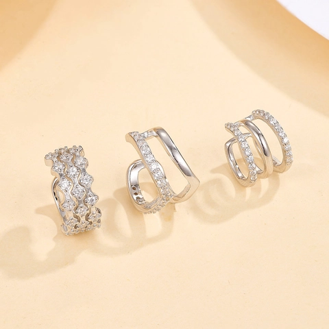 925 Sterling Silver Geometric Ear Cuffs With Cubic Zirconia Minimalist Non Piercing Jewelry For Women